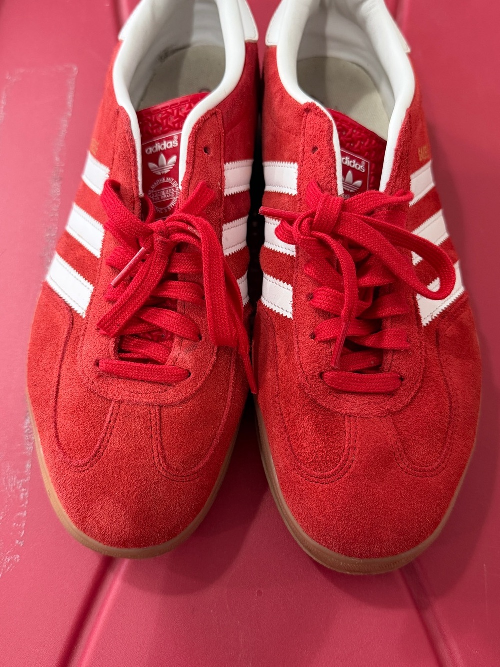 Adidas Red Suede Sneakers with Gum Sole